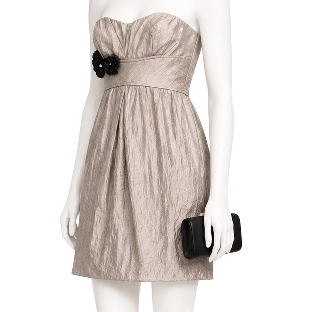 VERA WANG LAVENDER LABEL Taupe Blush Strapless Dress | Black Lace Floral | Sz 4